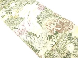 アンティーク　鶴に牡丹・菊模様織出し丸帯（材料）